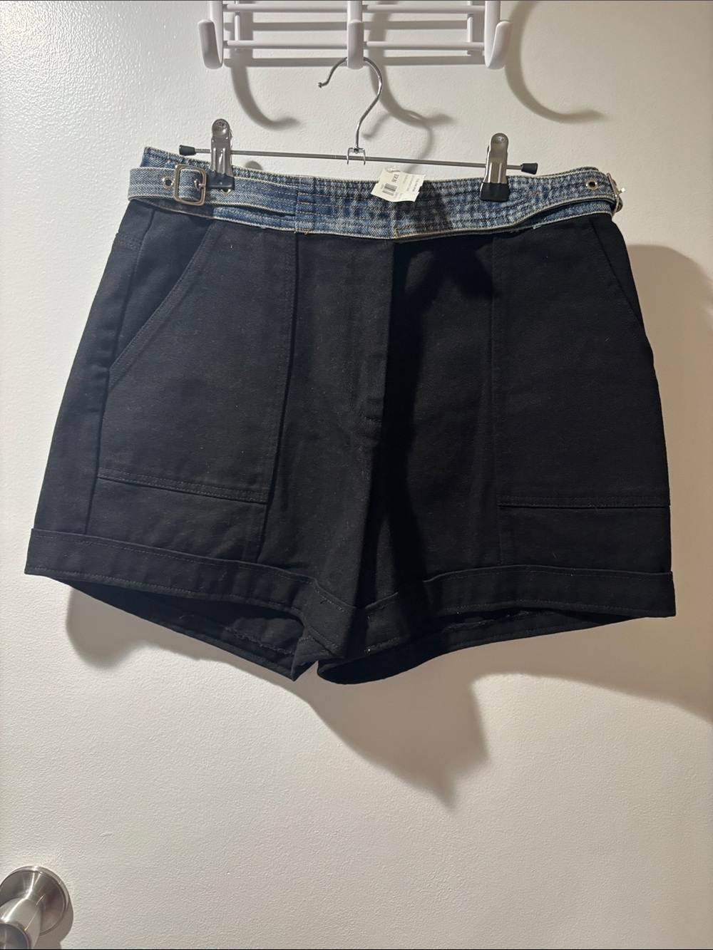 NWT Olivaceous Black High-Waist Shorts with Denim Waistband